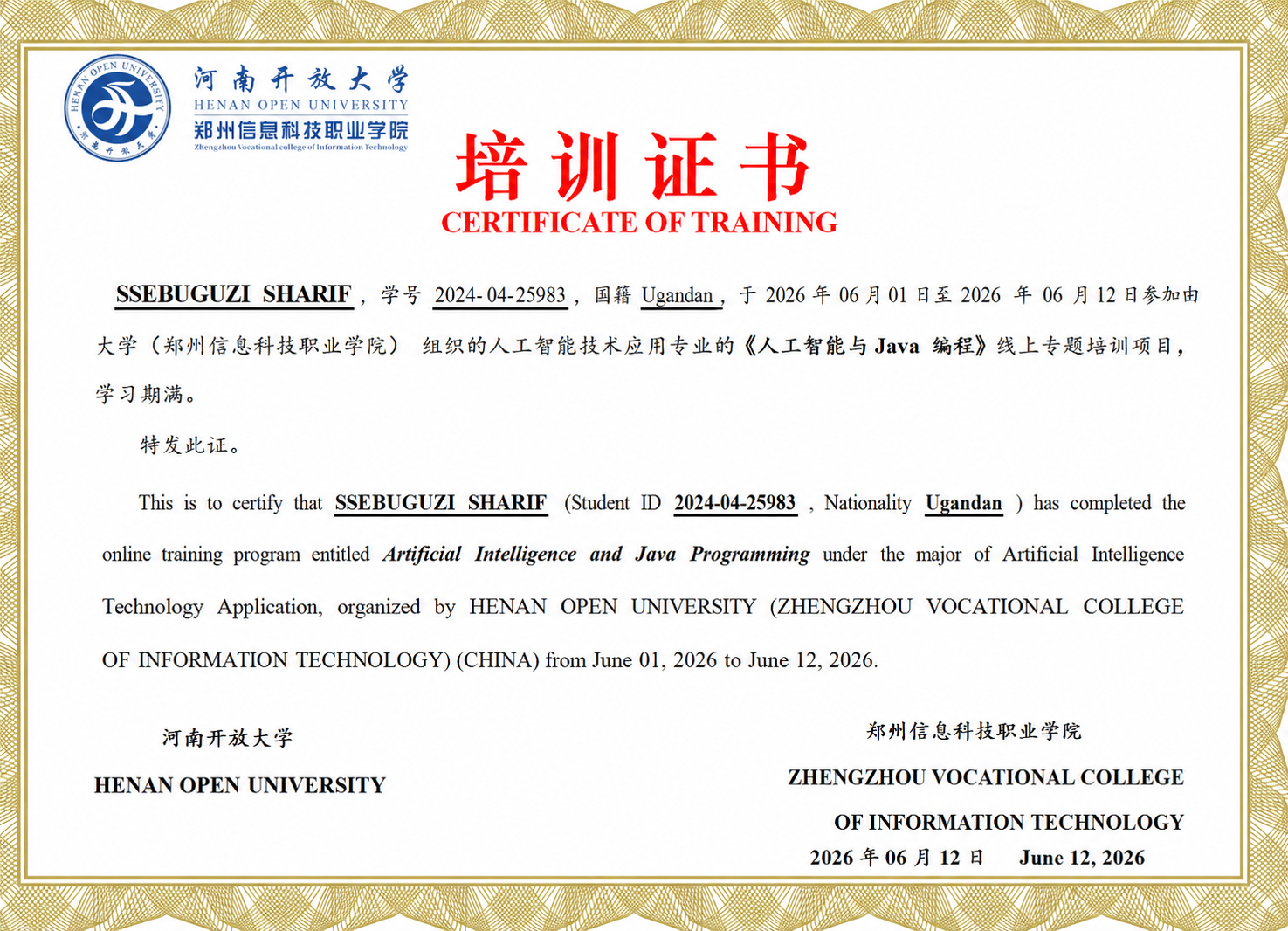 Java and AI Certificate